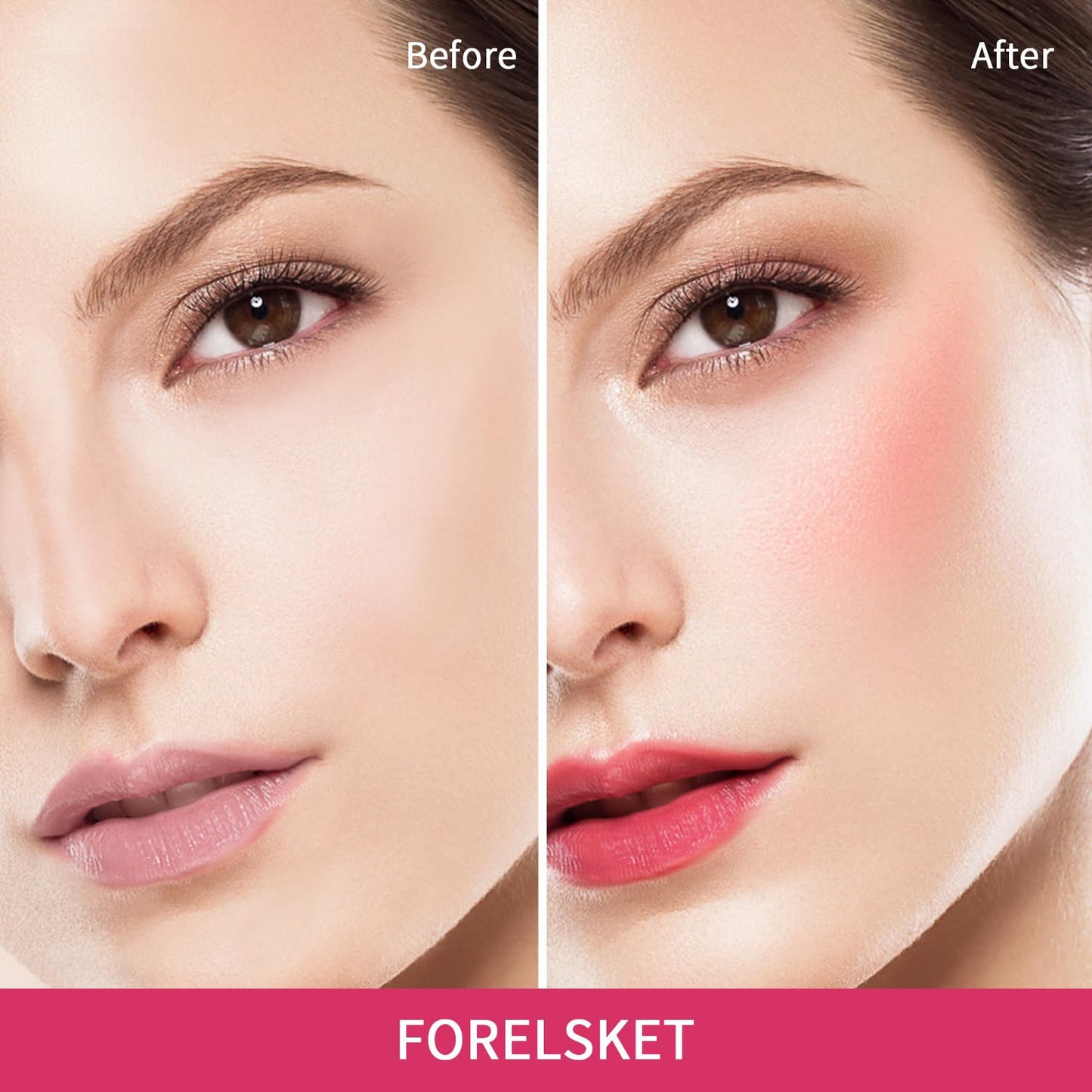 Blush Stick, Cream Blush for Cheeks and Lip Tint, Dewy Finish, Buildable & Blendable Color, Lightweight & Long-Lasting Formula | Forelsket-Cool Pink & Angled Blush Brush（0.53fl.oz）