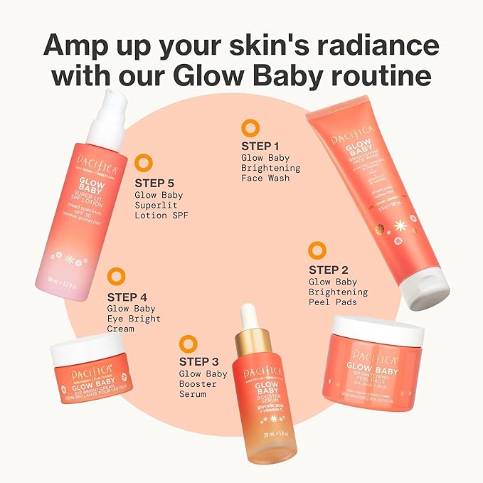 Pacifica Vitamin C Face Serum - Glow Baby Booster Facial Serum - Glycolic Acid Serum For Face - Dark Spot Corrector Anti Aging Brightening - Dermatologist Tested, Fragrance Free, Clean Skin Care Vegan