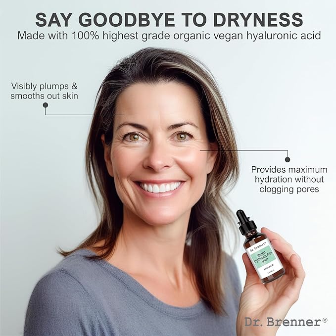 2 oz. Hyaluronic Acid Serum For Skin, Made with 100% Pure Hyaluronic Acid, Plumping, Anti-Aging, Hydrating, Moisturizing HA Serum With Vitamin B5 by Dr. Brenner (2 oz)