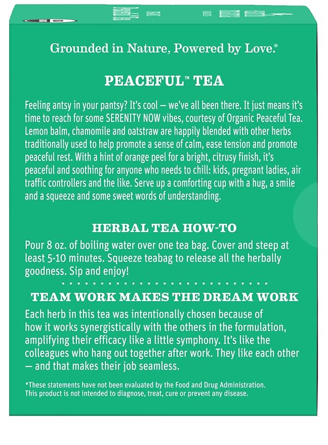 Earth Mama Organic Peaceful™ Tea | Stress Less! Calming, Relaxing Herbal Blend Safe for Pregnancy & Beyond, 16 Teabags Per Box (2-Pack)