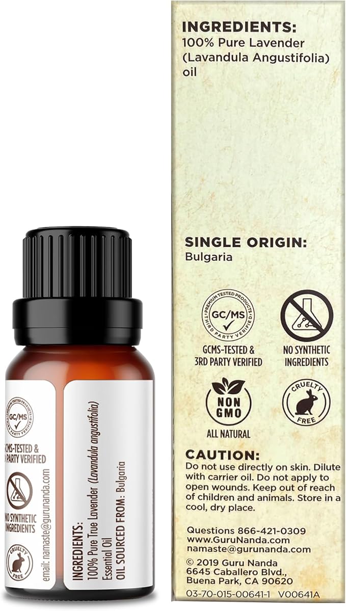 GuruNanda Lavender Essential Oil - 100% Pure, Natural and Undiluted Oil for Massage & DIY Recipes- Premium Diffuser Oil for Aromatherapy (Pack of 1 - 0.5 Fl Oz)