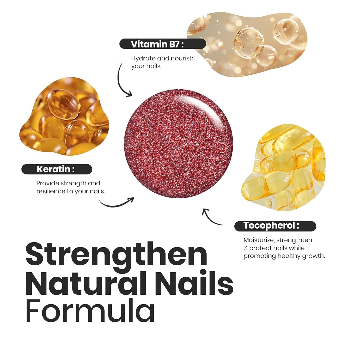 Beetles Glitter Nail Polish Set, 6 Color Silver Pink Gold Red Brown Black Quick Air Dry Nail Polish Natural Elegant Nail Lacquer Manicure DIY Nail Art Salon Gifts For Women