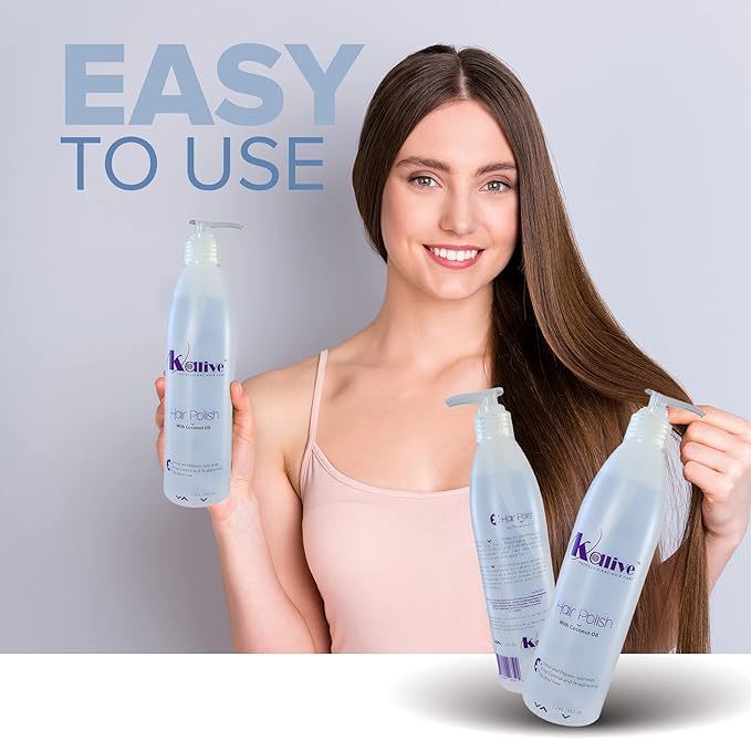 KALIVE Hair Polish with Coconut Oil - Nourishing, Smoothing for Frizzy, Dry, and Damaged Hair - 12 oz, Anti-Frizz Product