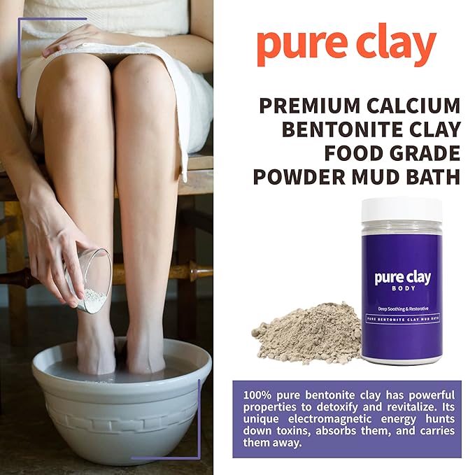 Calcium Bentonite Clay Powder, 100% Natural Food Grade Organic, Bath and Body Mud Detox, Skin Soothing, Deep Pore Cleansing - 32 oz
