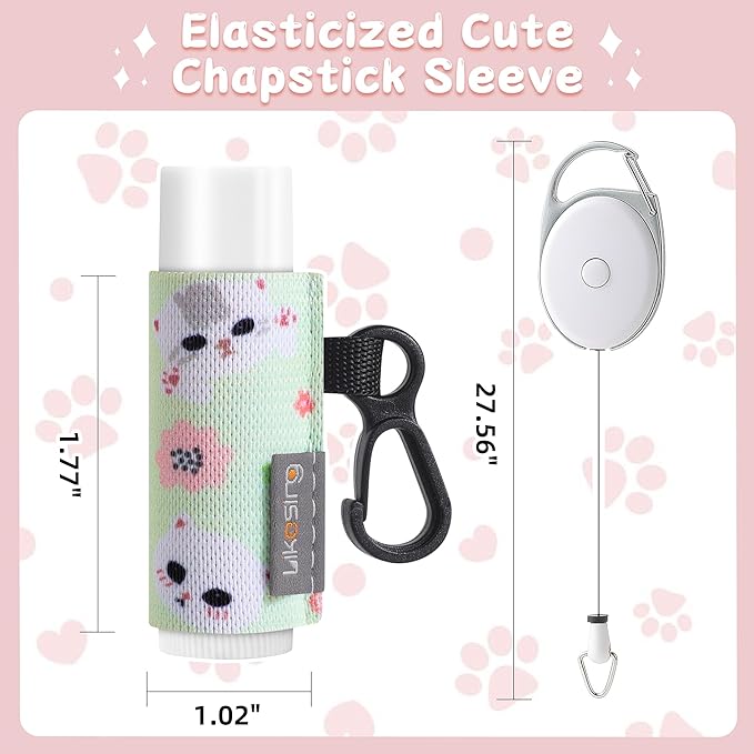Keychain Chapstick Holder, Lip Balm Holder Lipstick Sleeve Pouch with Clip On, Elastic Lip Gloss Gifts for Friends (Animals, 3pcs)