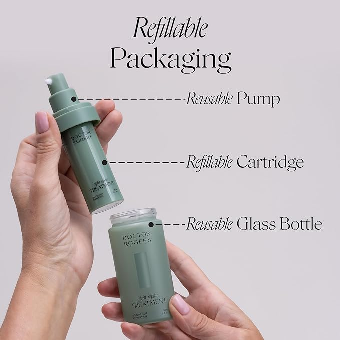 Doctor Rogers Night Repair Treatment REFILL. Restoring & Hydrating Anti-Aging Face Serum with Glycolic Acid, 1 Ounce (30 ml)