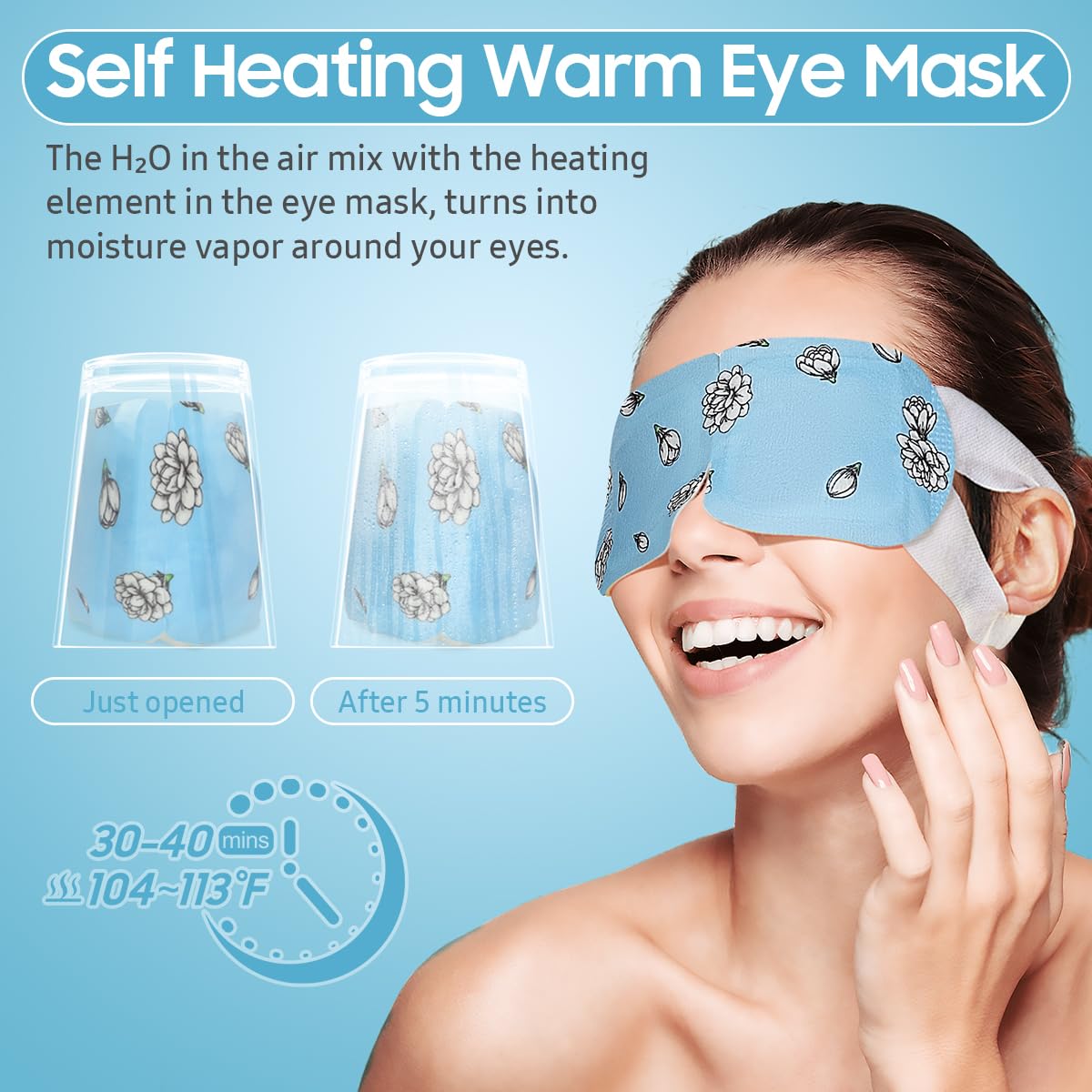 Steam Eye Mask, 20 Packs Heated Eye Mask Warm Compress for Eyes, Disposable Self Heating Eye Mask for Sleep, Spa, Travel Essentials & Relaxation Gifts for Women, Men (Jasmine)