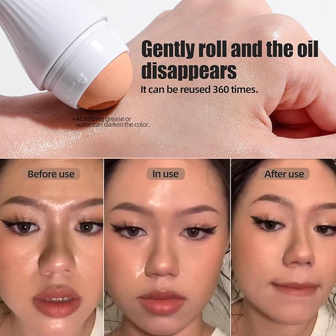 JPNK Oil Absorbing Volcanic Roller, Portable Reusable Oil-Resistant Face Roller, Oil Control Natural Stone Facial Tool, Suitable for Traveling at Home or Going Conduct for Skin Massage 2PCS