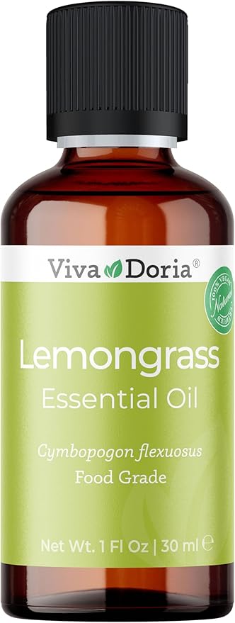 Viva Doria Lemongrass Essential Oil, 100% Pure, Natural Lemongrass Essential Oil, Undiluted, for Aromatherapy | Food Grade, 30 mL (1 Fluid Ounce)