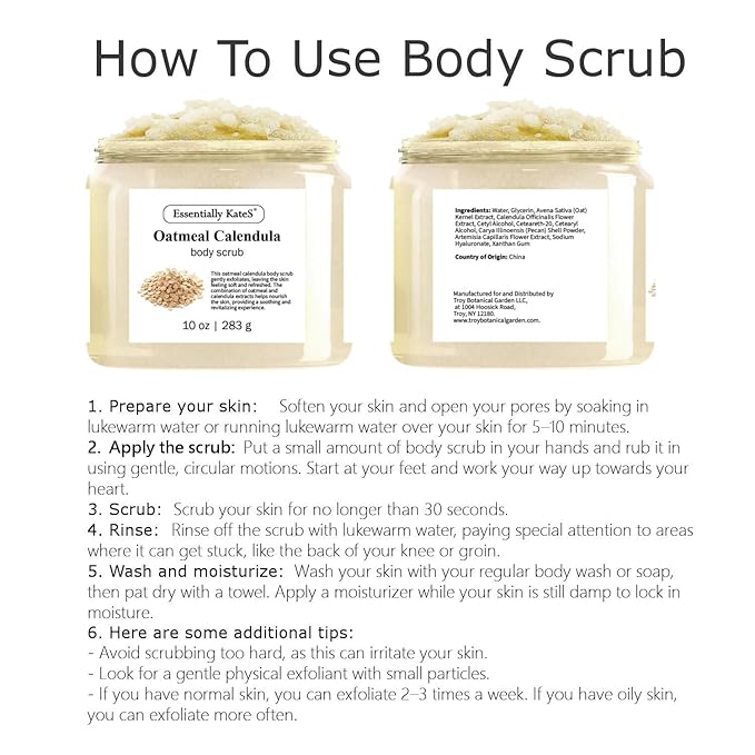 Oatmeal + Calendula Body & Foot Scrub 10 oz - Very Gentle, and Perfect for Sensitive Skin, for a complete spa-like experience - The best stocking stuffer.