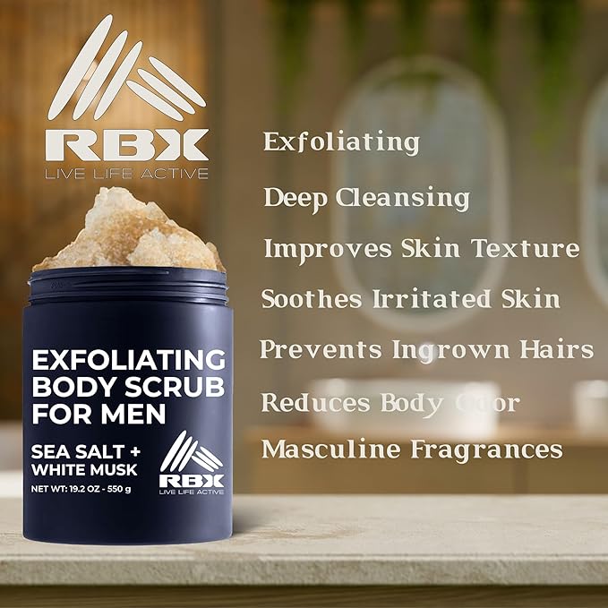 RBX Exfoliating Body Scrub For Men with Shea Butter Vitamin A and C, Moisturizing Hydrating Body Scrub for Healthy Skin