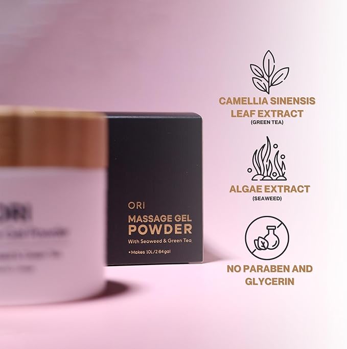 Japanese Nuru Massage Gel Powder 100g | Formulated with Natural Seaweed & Green Tea | Made in Japan | Paraben, & Glycerine Free | Fragrance-Free | Makes 2.64 gal/ 10L | Vegan | Ori