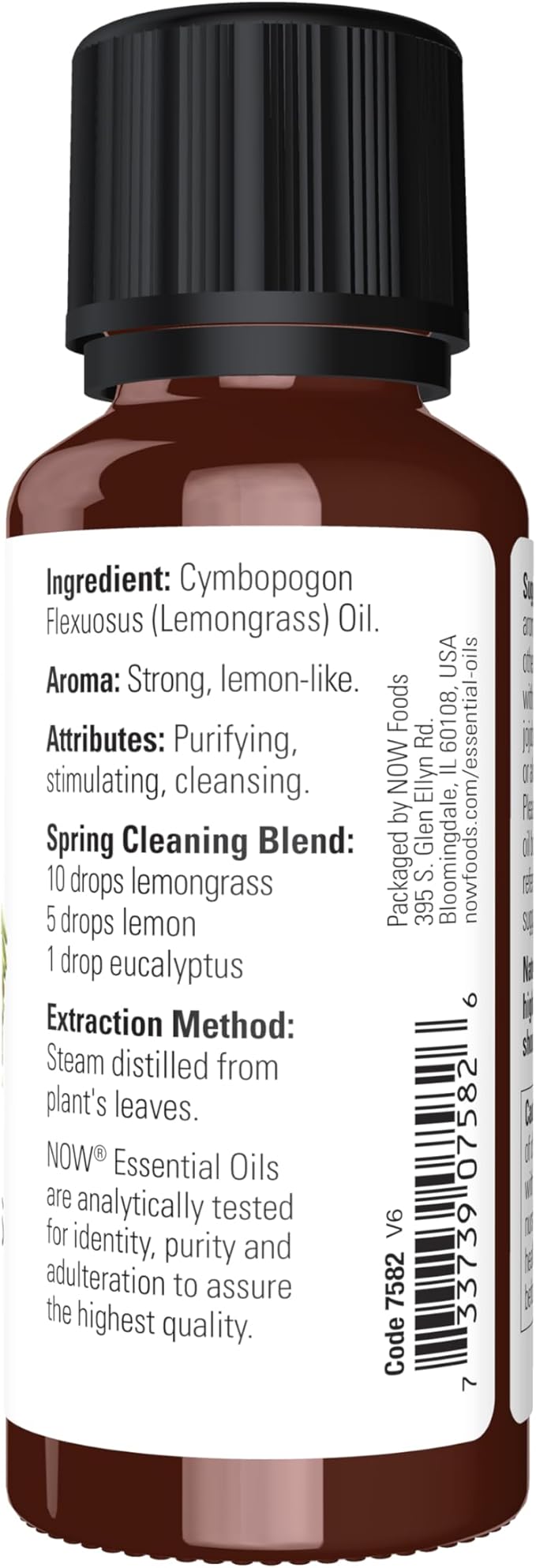 NOW Essential Oils, Lemongrass Oil, Uplifting Aromatherapy Scent, Steam Distilled, 100% Pure, Vegan, Child Resistant Cap, 1-Ounce