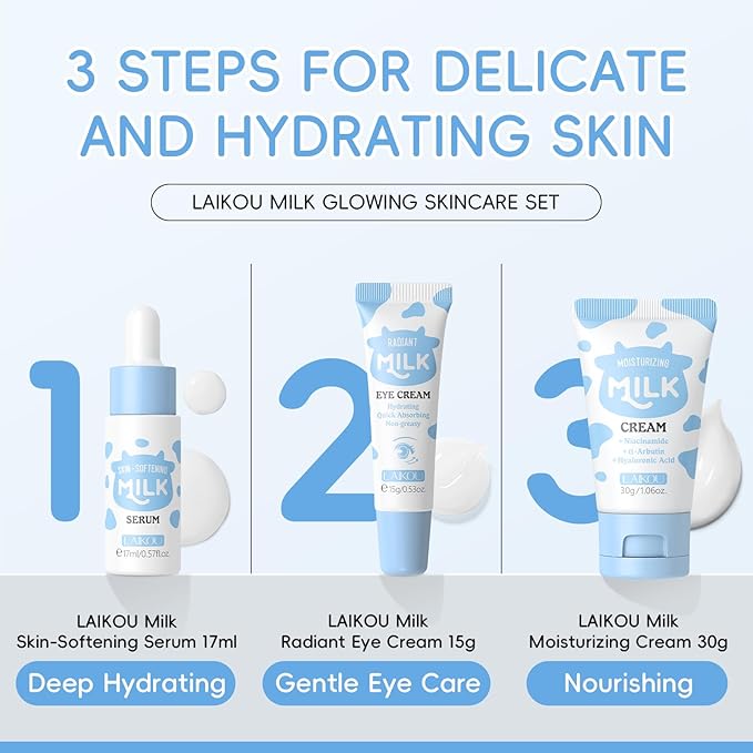 Skin Care Set, Moisturizer Face Cream, Travel Size Toiletries with Milk Eye Mask, Lip Mask, Eye Cream, Serum, Face Cream Mother's Day Christmas Birthday Daughter Wife