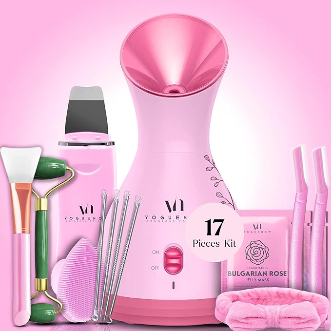 Facial Steamer Spa Kit with Complimentary 17 Skin Care Tools | Face Steamer for Facial Deep Cleaning with Towel Warmer & Humidifier Mode| Self Care Gifts for Women, Spa Gifts, Birthday Gifts for Women