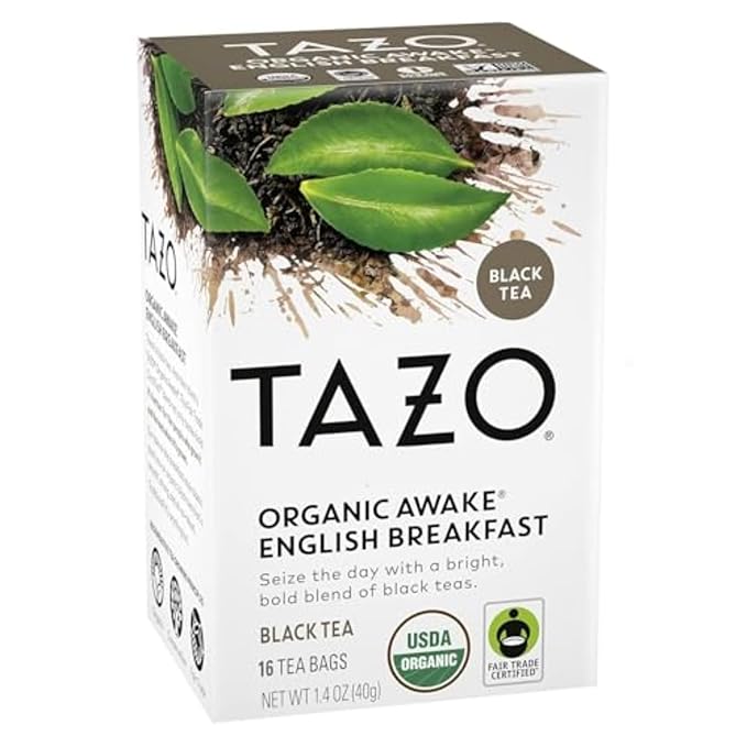 TAZO Organic Awake English Breakfast Black Tea, Black tea with Caffeine, 16 Total Bags