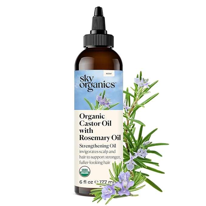 Sky Organics USDA Organic Castor Oil with Rosemary Oil, Strengthening Oil, Pure Potent Blend, Hexane Free, Invigorates Scalp, Supports Stronger, Fuller-Looking Hair, Textured Hair, 6 fl oz w ebook