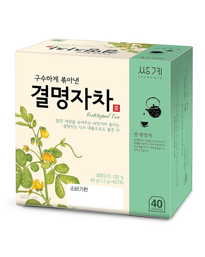 Ssanggye Cassia Seed Tea 1.2g X 40 Tea Bags, Sicklepod Premium Korean Herbal Tea Hot Cold Kyulmyungja Cha 결명자차 Nutty Savory Herb 4 Seasons Made in Korea