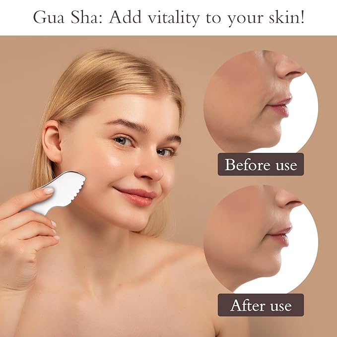 Tyqour 1pcs Stainless Steel Gua Sha Tool, Gua Sha Massage Tool, Gua Sha Body Tool, Face Scraper Tool, Face Gua Sha for Tighten Skin, Metal Gua Sha Tool for Blood Circulation & Lymphatic Drainage