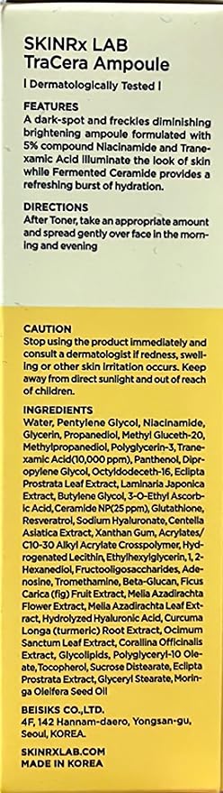 SKINRxLAB TraCera Ampoule - Dark Spot & Tone Correcting Face Serum - Vitamin C and Ceramide - Control Melanin, Blemishes and Freckles - Anti Aging Serum for Smooth, Moisturizing Finish, 1.69 fl.oz.