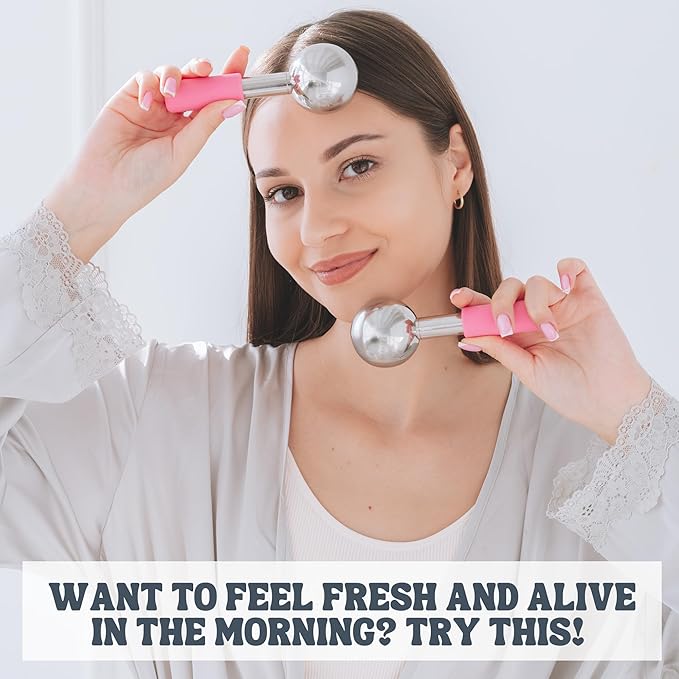 Ice Globes for Facials - 360 Rotating Unbreakable Steel Ice Globes with Carry Case - Professional Esthetician Supplies - Ice Roller for Face and Eyes - Ideal Skincare Tool (White)