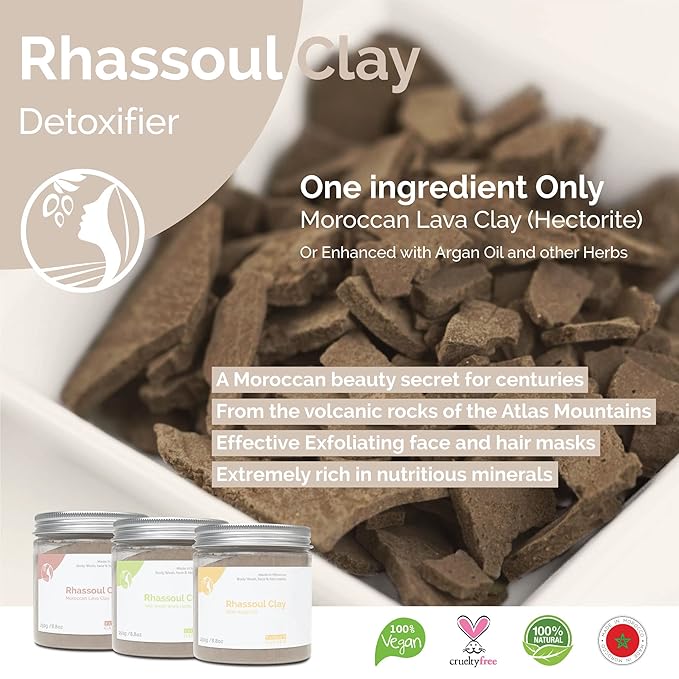 Fatima's Garden Rhassoul Clay with Argan & Eucalyptus - Detox & Soften, 425g