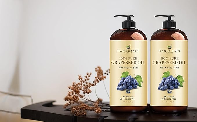 Handcraft Blends Grapeseed Oil - Cold-Pressed 16 Fl Oz (Pack of 2) - 100% Pure and Natural - Premium Grade Carrier Oil for Skin and Hair - Hair and Body - Massage - Hexane-Free
