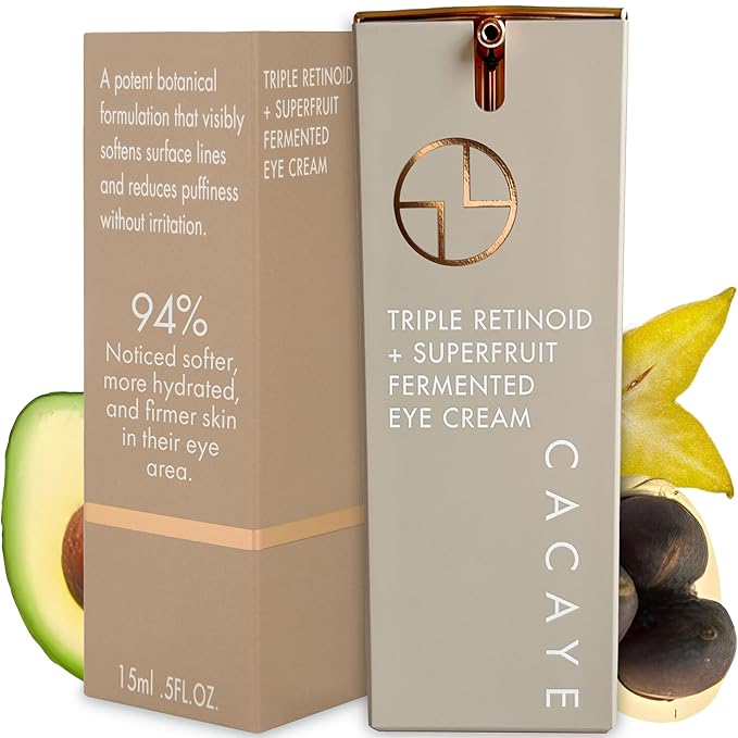 CACAYE Triple Retinoid Eye Cream for Anti Aging 0.5 fl oz - Natural Retinol Alternative Under Eye Cream for Wrinkles, Fine Lines, Puffiness and Dark Circles Without Redness or Irritation