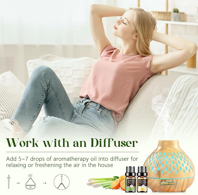 Essential Oils Set - 12 Pcs Aromatherapy Essential Oil Kit for Diffuser, Humidifier, Aromatherapy, Massage, Soap, Candle Making (5mL)