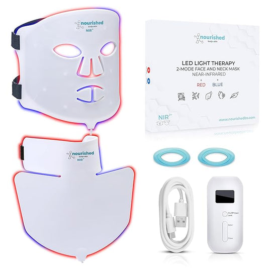 LED Face and Neck Mask with Near-Infrared - Blue, Red Light Therapy for Face - 228 LEDs - Skincare Tool for Wrinkles, Anti-Aging