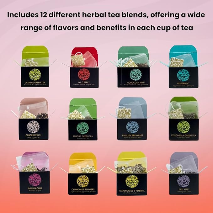 Ceremonie Tea Herbal Variety Pack - Kosher Set - Assorted Sampler With 12 Individually Wrapped Silky Mesh Herbal Bags - Single Serve Pouches