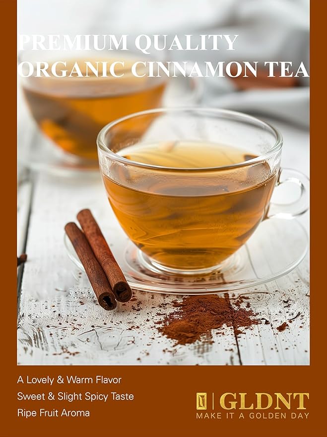 GLDNT Organic Cinnamon Tea Bags, Cinnamon Herbal Tea, Sweet & Slightly Spicy Flavor, Caffeine Free, 100 Count
