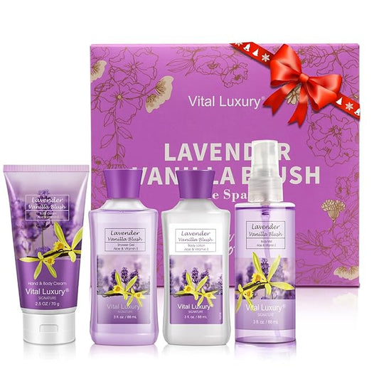 Lavender Vanilla Blush Bath & Body Kit, 3 Fl Oz, Ideal Skincare Gift Home Spa Set, Includes Body Lotion, Shower Gel, Body Cream, and Fragrance Mist,Birthday Mother's Day Gifts