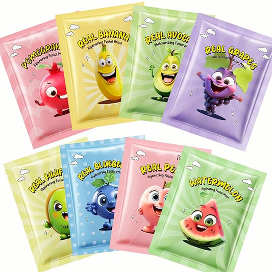 Fruit Face Masks - Face Masks Skincare - Hydrating Face Mask Pack - Moisturizing, Antioxidant & Nourishing Facial Mask - sleepover party supplies for girls - Teen Girl Gifts (8PCS, Fruit)