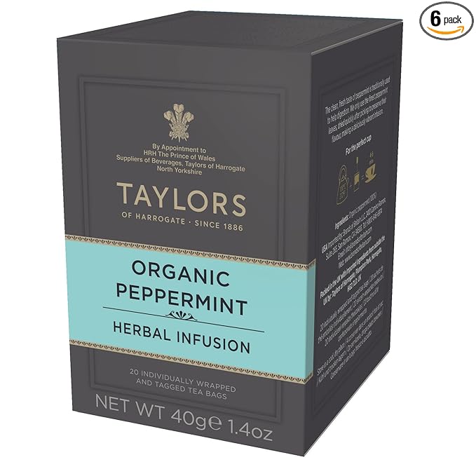 Taylors of Harrogate Organic Peppermint Herbal Tea, 20 Count (Pack of 6)