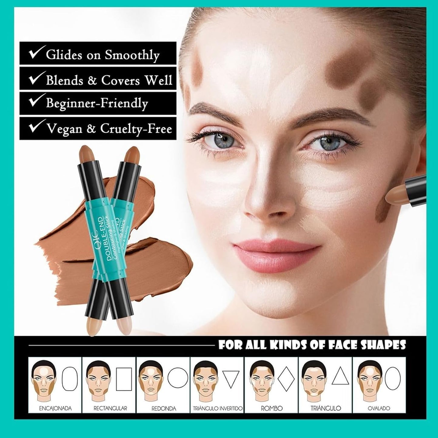 MEICOLY 2-in-1 Highlighter Contour Stick,Cool Toned Contour Stick,Makeup Highlighter Stick,Long Lasting Waterproof Bronzer Contour Pencil,Travel Cream Face Shaping Stick,01