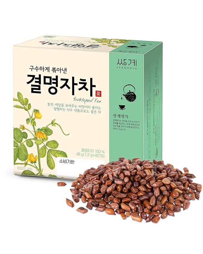 Ssanggye Cassia Seed Tea 1.2g X 40 Tea Bags, Sicklepod Premium Korean Herbal Tea Hot Cold Kyulmyungja Cha 결명자차 Nutty Savory Herb 4 Seasons Made in Korea