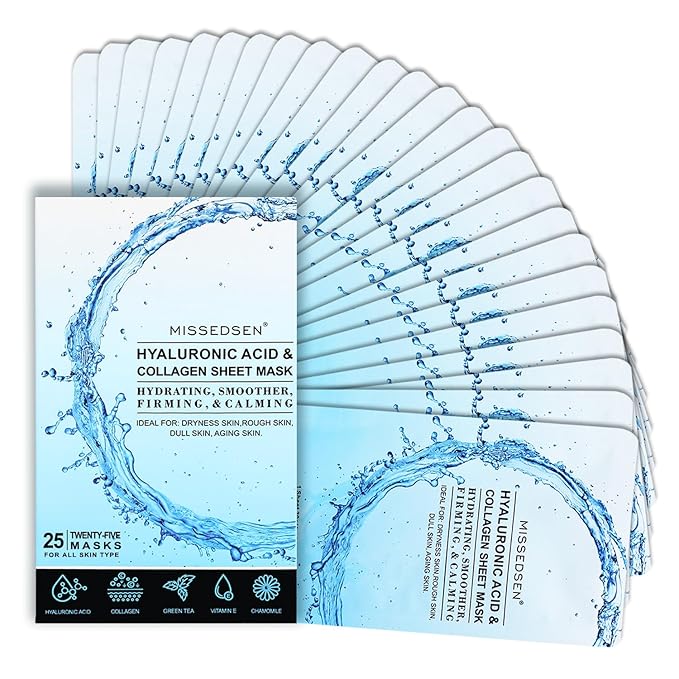 Collagen Face Mask Skincare For Women Hyaluronic Acid Moisturizing Firming Calming Hydrating Pore Treatment Anti-Aging of Different Ages and Skin Types Urban Beauty Secret 25 PCS