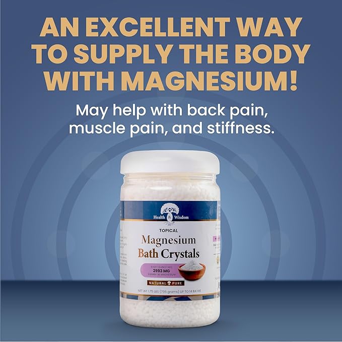 Health and Wisdom Magnesium Bath Salt - Magnesium Chloride Flakes for Bath Soak, 4X Epsom Salt Concentration, Unscented Formula, Dead Sea Sourced, Zero Additives - 28 Ounces