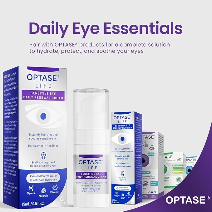 Optase LIFE Sensitive Eye Daily Renewal Cream - Hydrating Eye Cream for Skin Use Around Dry and Sensitive Eyes - Smooths Fine Lines, Preservative-Free, Eye Doctor and Dermatologist Approved - 15 ML