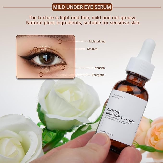 Caffeine Solution 5% + EGCG For Dark Circles & Puffiness, 30ML Anti Aging Under Eye Serum For Eye Bags, Fine Lines, Moisturizing Caffeine Solution.