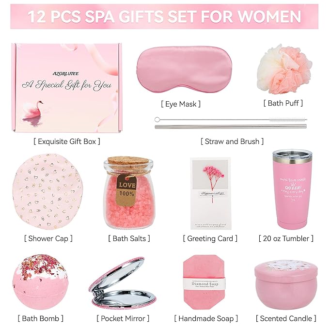 Self Care Gifts for Women Get Well Soon Gifts, Birthday Gifts for Women, Pink Relaxing Spa Gifts Basket Set, Thinking of You, Thank You, Mothers Day Gifts for Mom Sister Wife Her Girlfriend Bestie