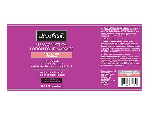 Bon Vital' Deep Tissue Massage Lotion for Deep Tissue Massages and Muscle Relaxation, Moisturizer Leaves No Greasy Feeling, Penetrates Deeply to Repair and Soften Skin, 5 Gal, Label may Vary