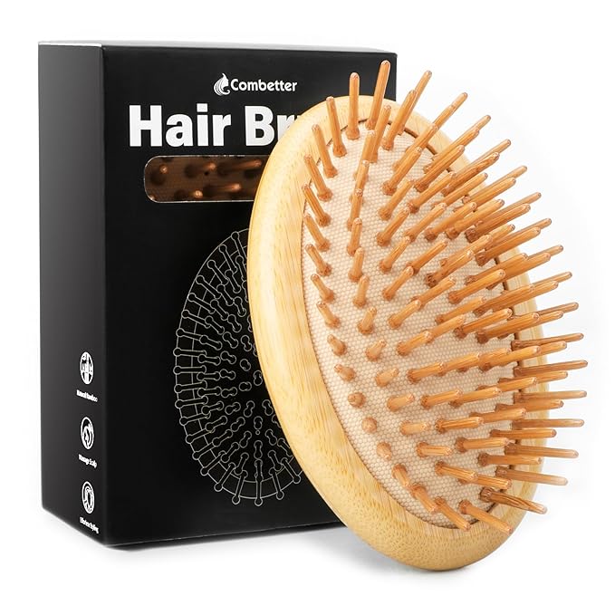 Bamboo Brush for Hair Growth(No Handle Design) Combetter, Natural Wood Brush, Mini Hair Scalp Massager Bamboo Bristles Detangling Hairbrush for Women, Men &Kids