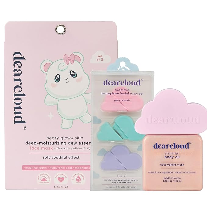 Glow Getter Collection – Korean Skincare Set with Sheet Mask Pack, Dermaplane Razor & Shimmer Body Oil for Radiant, Hydrated Skin!