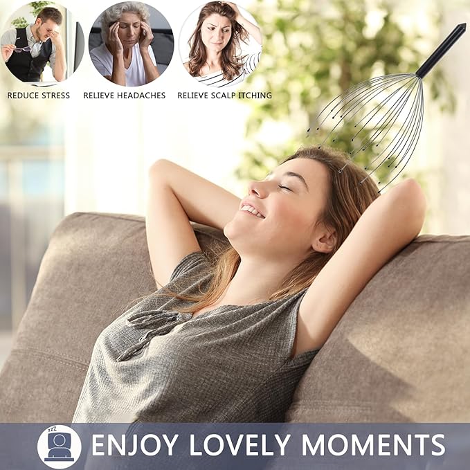 Head Massager Back Scratcher, 20 Fingers Head Scratcher Scalp Massager & Extendable Back Scratcher for Men Women, Stocking Stuffers for Deep Relaxation, Stress Relief & Hair Stimulation