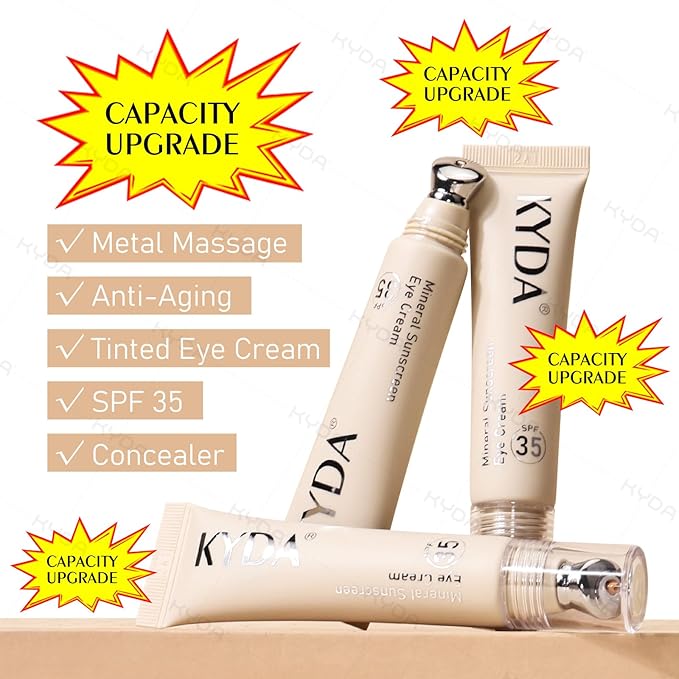 KYDA Mineral Sunscreen Eye Cream, 3-in-1 Anti-Aging Eye Cream, SPF 35, for Dark Circle and Fine Lines, Medium