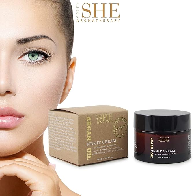 SHE Aromatherapy Argan Oil Night Cream 1.69fl oz - Nourishing and Hydrating, Smooths, Soothes and Softens, Organic Argan Oil, Vitamin E. Australian Made.