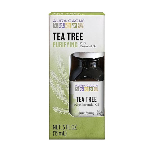 Aura Cacia 100% Pure Tea Tree Essential Oil, 100% Pure Therapeutic Grade, 15 ml in Box, Melaleuca alternifolia