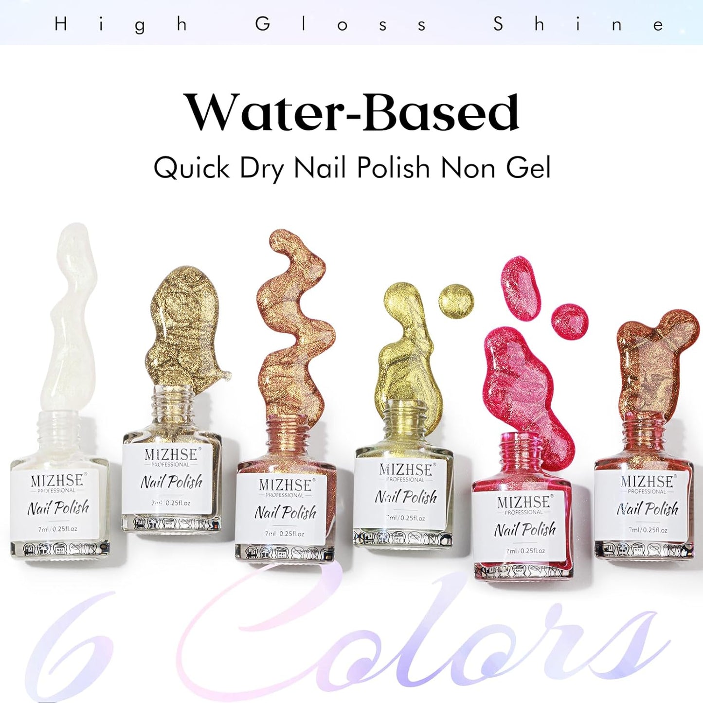 MIZHSE Quick Dry Nail Polish Set: Mermaid Pearl Nail Polish 6 Colors, Aurora Effect Nail Lacquer Non Gel Air Dry Fast, White Green Brown Pink Colors Nail Art Manicure Home Gift